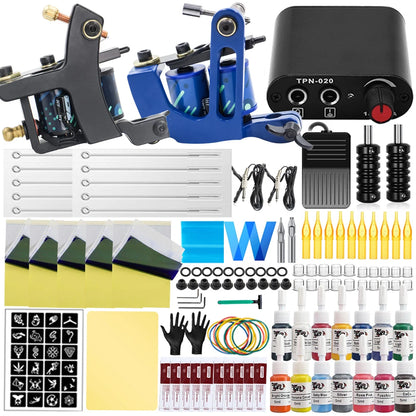 Complete Tattoo Machine Kit Power Supply with Tattoo Needles Ink Accessories Set for Tattoo Body Art Tool Permanent Makeup Kit