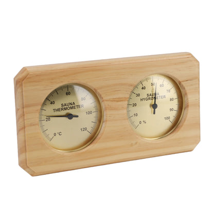 2-i-1 Bastutermometer & Hygrometer i Trä – Väggmonterad, 0–120°C, Guldram
