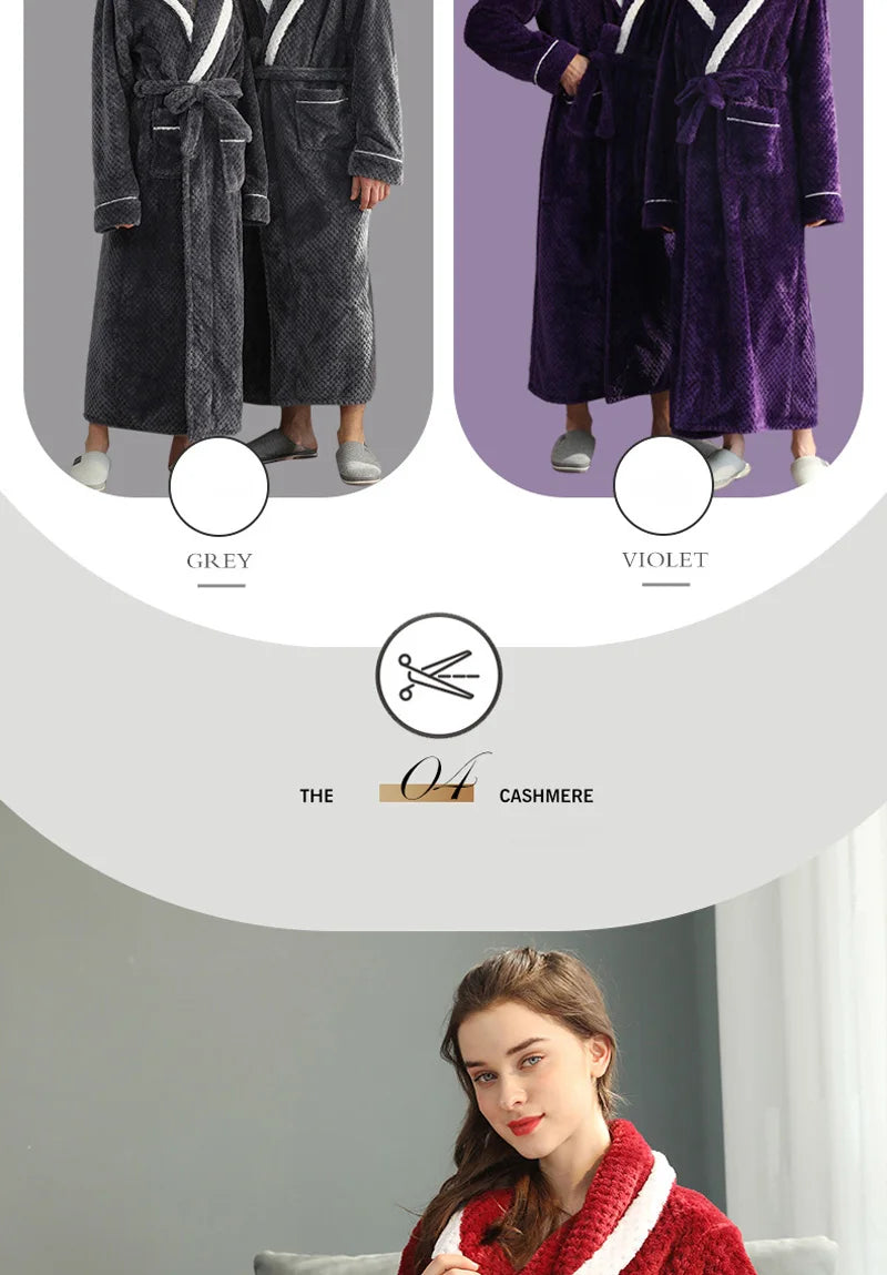 Female Autumn and Winter Warm Long Coral Velvet Thick Couple Bath Bathrobes Men Women Pajamas Shower Robe Bath Towels For Adults