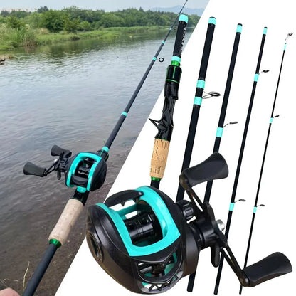 NEW Short Fishing Rod Reel Combo Set Spinning Lure Casting Rods 1.8m-2.1m 4/5Section 212g Baitcasting Reel Jigging Max Drag 10kg