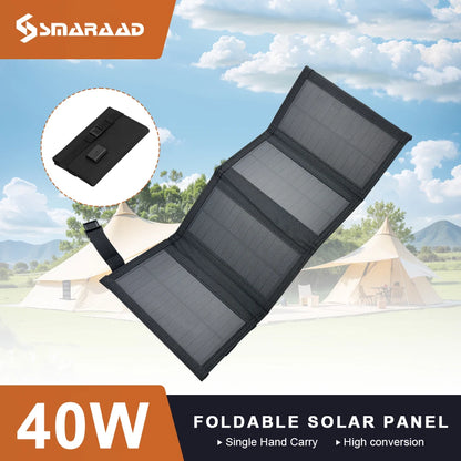 4-Fold Foldable Solar Panel Portable Solar Charger Outdoor Monocrystalline High-Efficiency Photovoltaic Charging