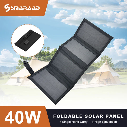 Vikbar Solpanel 40W – 4-delad, Monokristallin Högverkningsgrad, Portabel, Camping & Vandring, Svart/Armygrön
