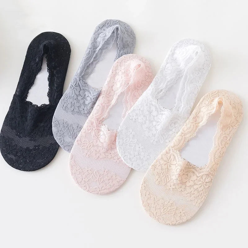 Women Socks Summer Thin Breathable Silicone Non-slip Invisible Lace No-show Boat Sock Transparent JK Fashion Casual Low Cut Sock