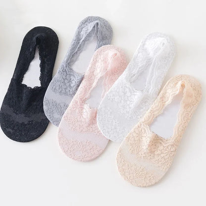 Women Socks Summer Thin Breathable Silicone Non-slip Invisible Lace No-show Boat Sock Transparent JK Fashion Casual Low Cut Sock