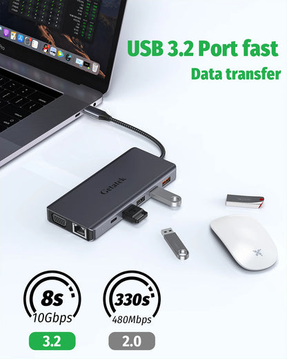 Getatek 13-i-1 USB-C-hubb med HDMI, VGA, RJ45 och kortläsare