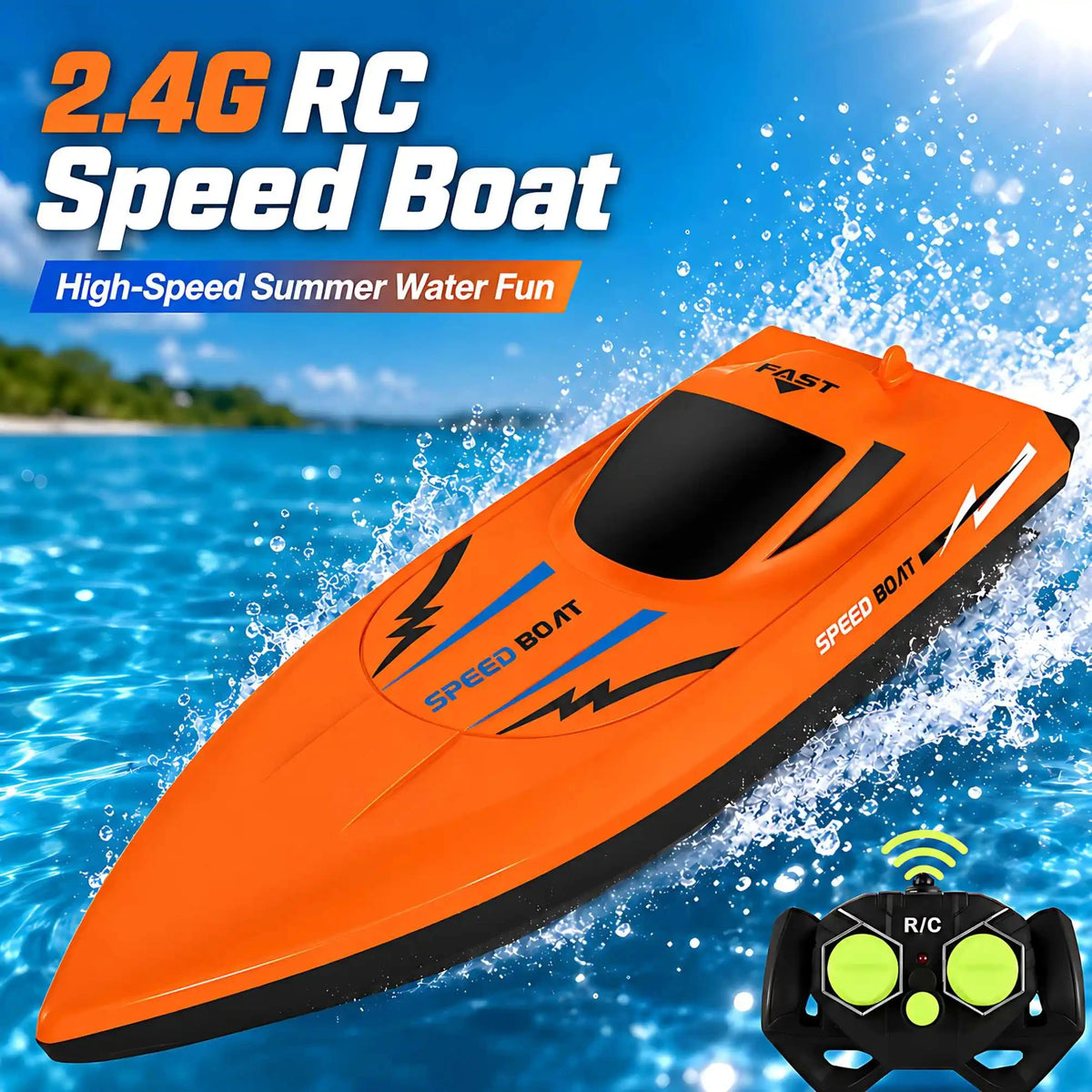 2.4G Remote Control Speed Boat for Kids – Fast Electric RC Boat Toy with Dual Motor, Waterproof Model for Pool & Outdoor Play