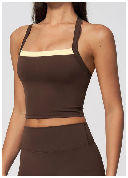 Women Criss Cross Back Yoga Tank Top Push Up Sports Bra Fitness Running Workout Gym Vest Color Block Sport Underwear Crop Top
