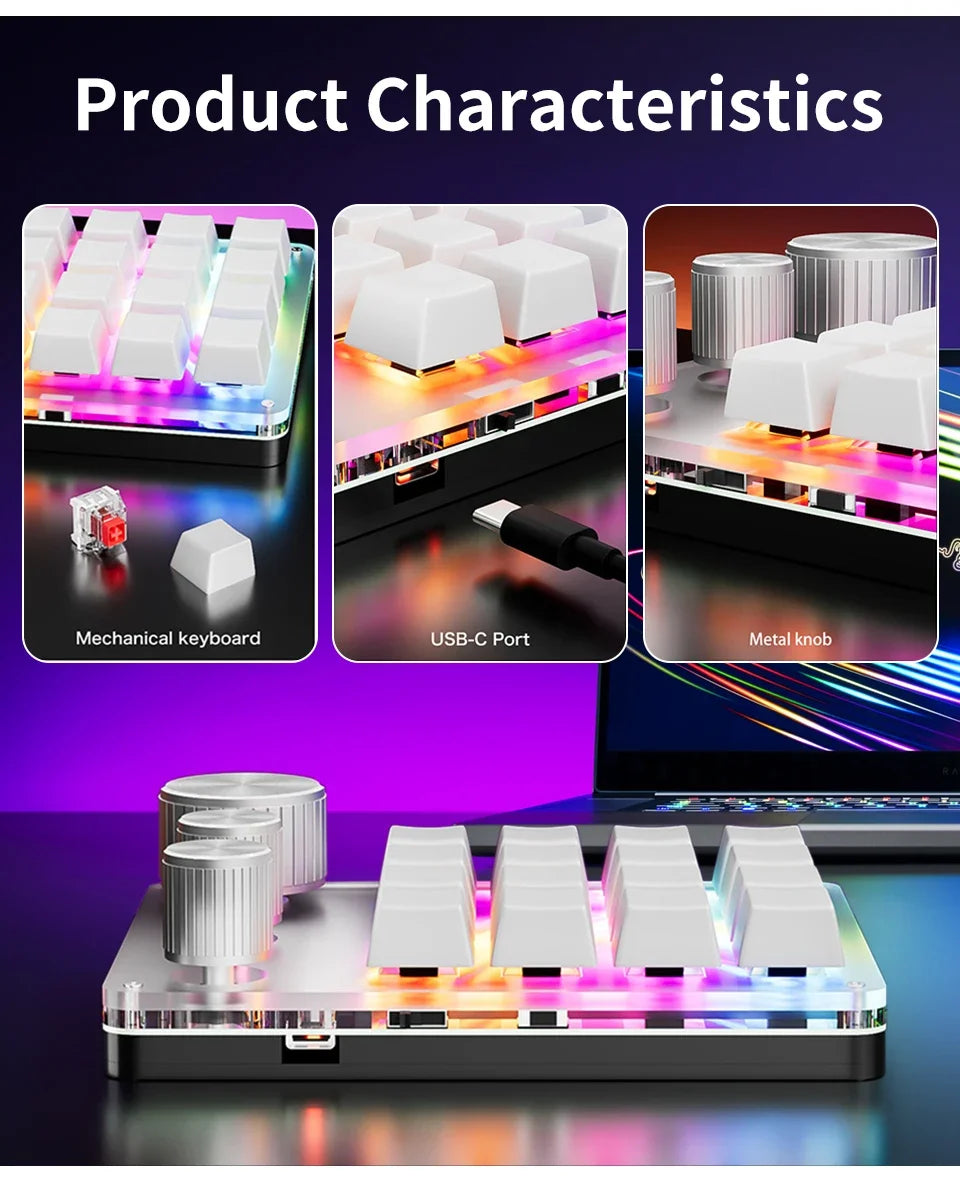 Bluetooth Macropad Macro Mechanical Keyboard 16 Keys 3 Knob RGB Mini Gaming Custom Programming Hotswap Keypads For Photoshop