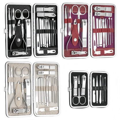 Stainless steel nail clipper set of 19 pieces, diagonal nail clippers, pedicures, ear picks, spoons, nail art set