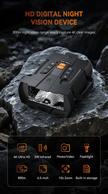 4K Night Vision Binoculars 4.5inch Big Screen Night Vision Goggles 5000mAh 800m Full Dark Infrared Night Vision Telescope Goggle