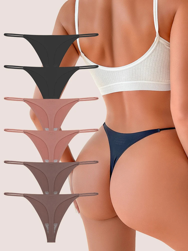 6PCS Seamless Thong Women Invisible Thin Strap Low Waist High Stretch Flexibility Panties Sexy Underwear Ladies Briefs T-back