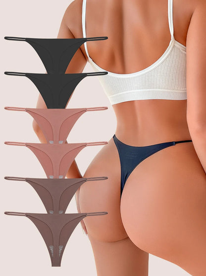 6PCS Seamless Thong Women Invisible Thin Strap Low Waist High Stretch Flexibility Panties Sexy Underwear Ladies Briefs T-back
