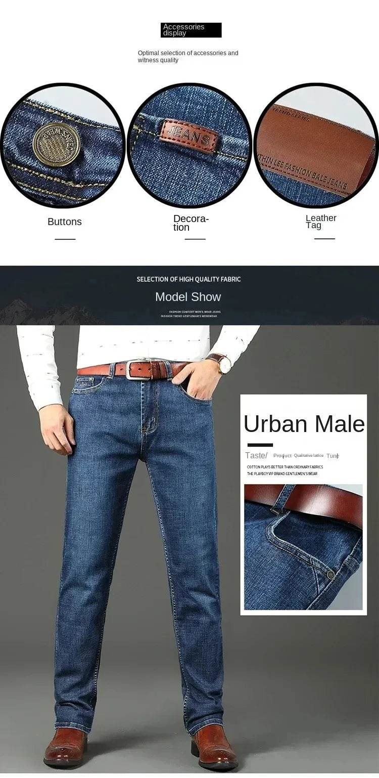 2026 Top Brand Washed Jeans Trousers Four Season Men's High Quality Jeans Business Casual High Waist Denim Pants