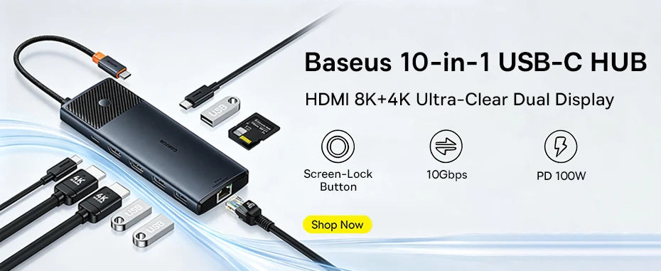 Baseus 11/12-i-1 USB-C-docka med flera skärmutgångar och PD