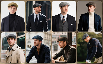 FEINION Men's Herringbone Flat Ivy Newsboy Hat Wool Blend Gatsby Cabbie Cap Winter Outdoor Hunting Cap