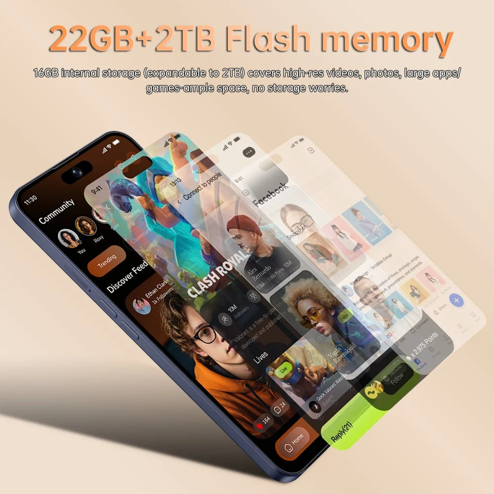 Cellphones 15T Pro Original Face Recognition Android 15 Mobile Phones 5G Dual Card 7800mAh 7.3 inch Global Version Unlocked Smartphone