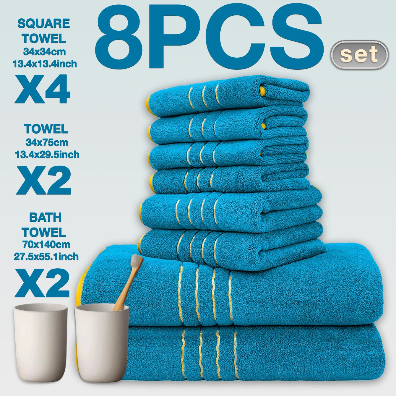 8pcs Luxury Hotel High Quality Coral Fleece Bath Towel Set, Including Soft  Absorbent Quick-Drying Set, Suitable for Bathroom.