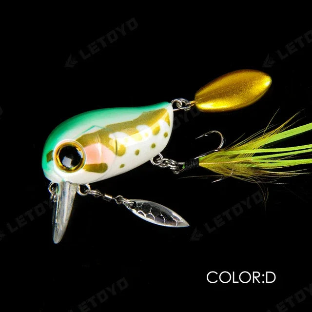 Micro Tappy Fishing Lures Artificial Hard Baits Crank Wobblers Tongue Plate Spinning Spoon with Feather Rotates Trout fish Bait