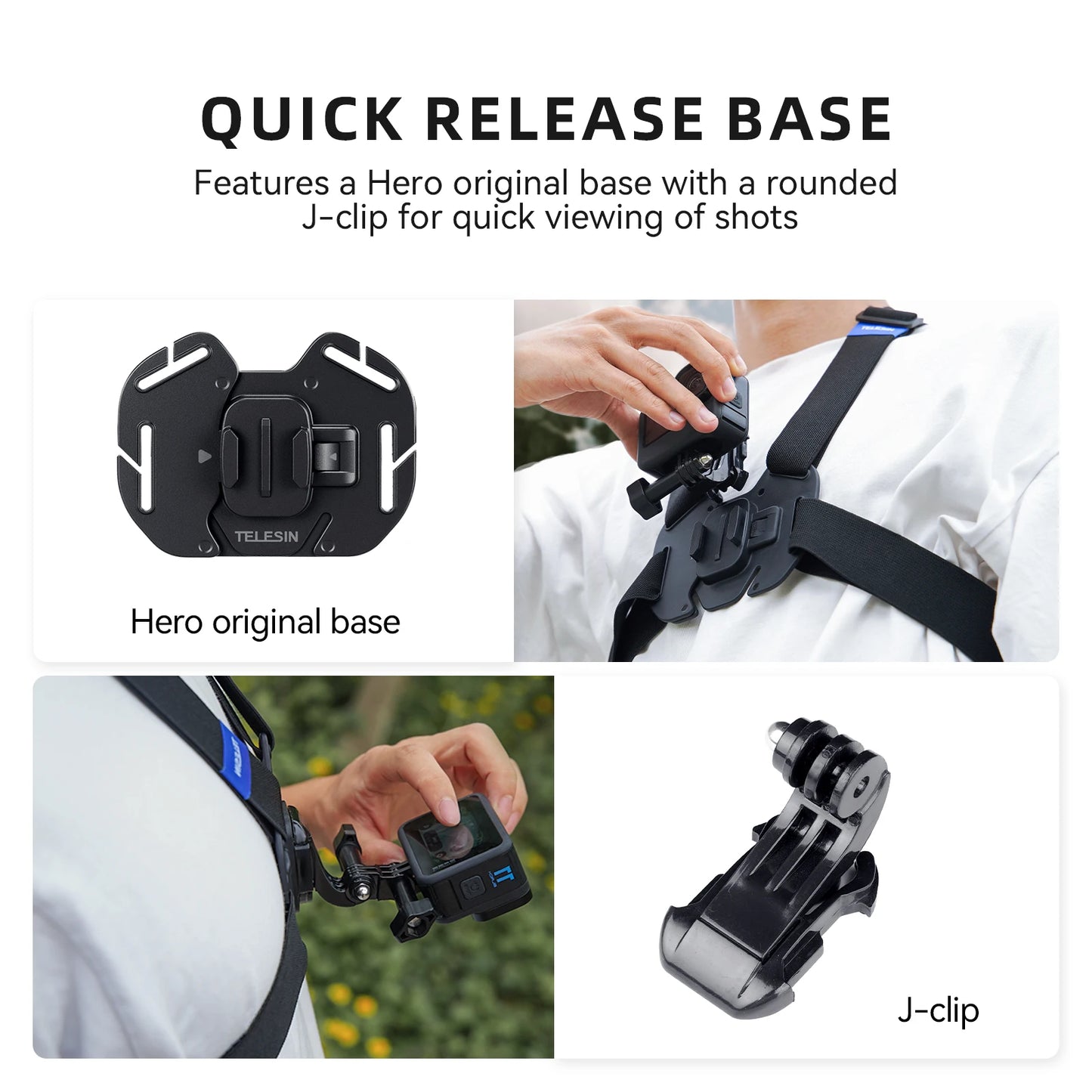 TELESIN Quick-Release Chest Strap Mount for GoPro Hero 13 12 11 10 9 8 7 Insta360 SJCAM DJI OSMO Action 5 4 3 Chest Belt Mount