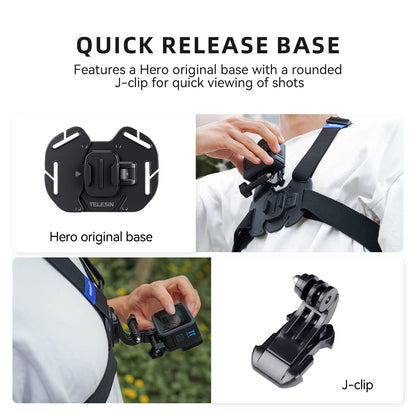 TELESIN Quick-Release Chest Strap Mount for GoPro Hero 13 12 11 10 9 8 7 Insta360 SJCAM DJI OSMO Action 5 4 3 Chest Belt Mount