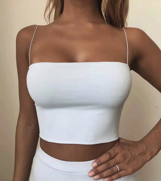 Damlinne Crop Top – Elastisk Bomull, Ärmlös Sommar Tank Top