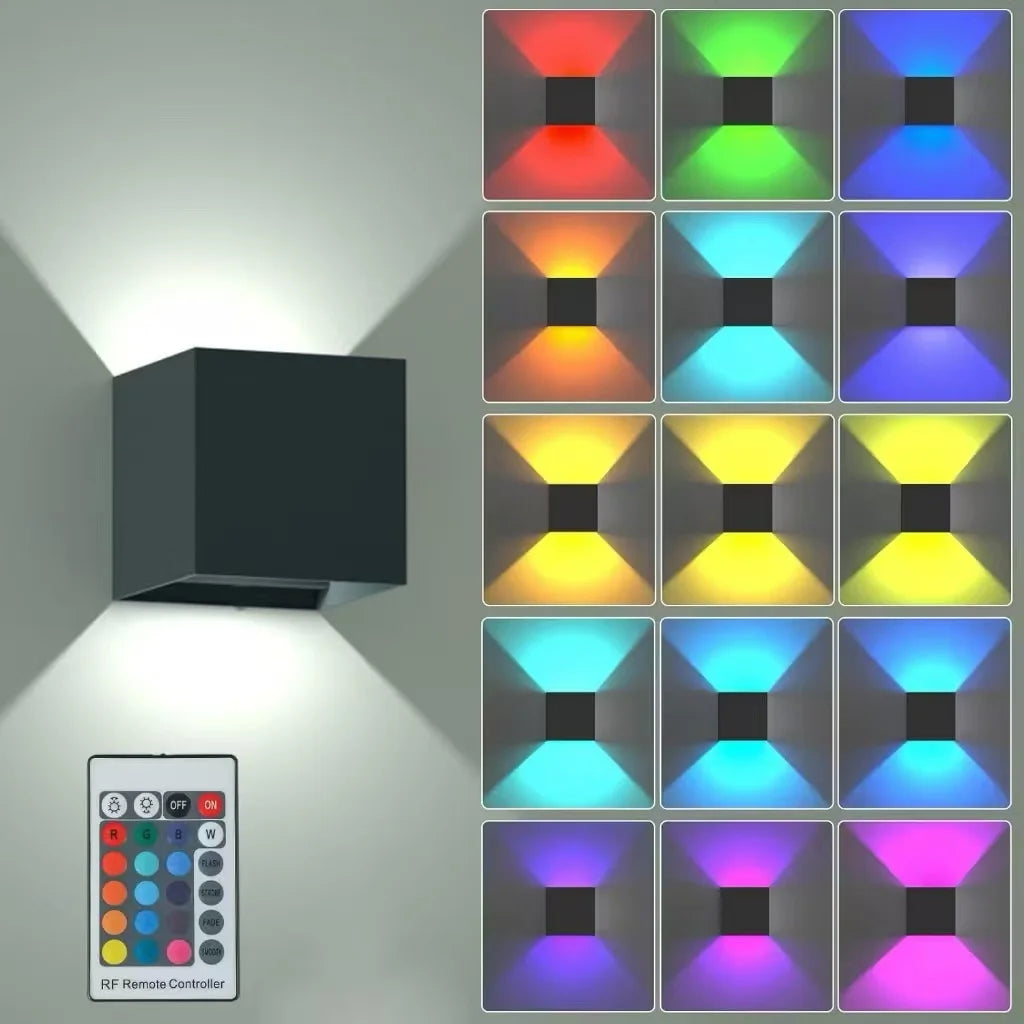 RGB LED Vägglampa 3W – Fjärrstyrd, Upp & Ner Ljus, Aluminium, Inomhus, Svart/Vit