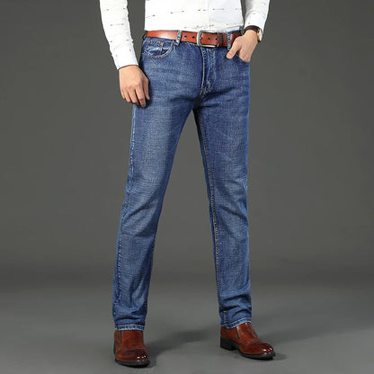 Classic Business Casual Jeans Men 2026 New Fashion Blue Slim Stretch Denim Trousers Male High Pants Men Clothing