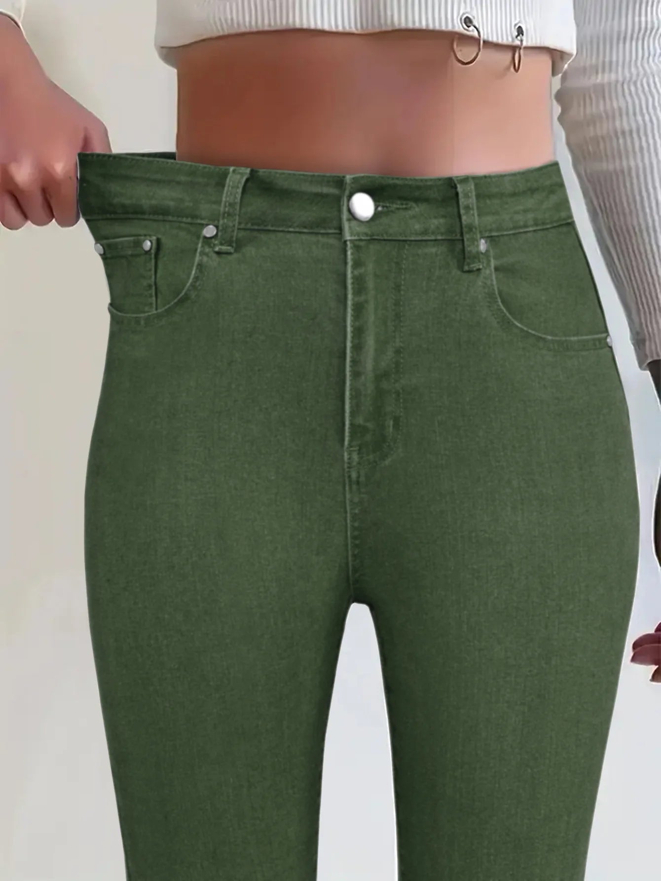 Women Pencil Pants Jeans Skinny Trousers High Waist Stretch Pockets Vintage Washed Female Streetwear Slim Full Length Denims