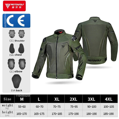 Motowolf Man Jacket Summer Motorcycle Jacket Breathable Motocross Jacket CE Certified Armor Protection Anti Fall Moto Clothing