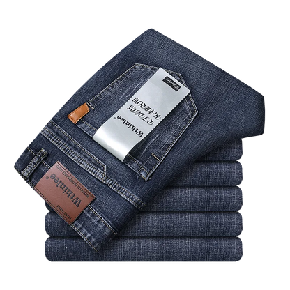 Classic Business Casual Jeans Men 2026 New Fashion Blue Slim Stretch Denim Trousers Male High Pants Men Clothing