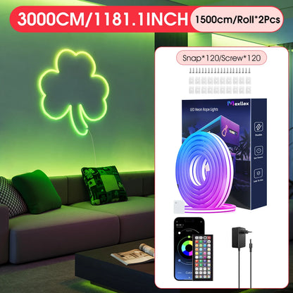 Flexibel LED Neon-slinga – RGB, IP65, App & Fjärr, Musiksynk, 24V, EU-kontakt, 5–30M