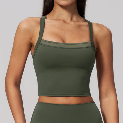 Women Criss Cross Back Yoga Tank Top Push Up Sports Bra Fitness Running Workout Gym Vest Color Block Sport Underwear Crop Top