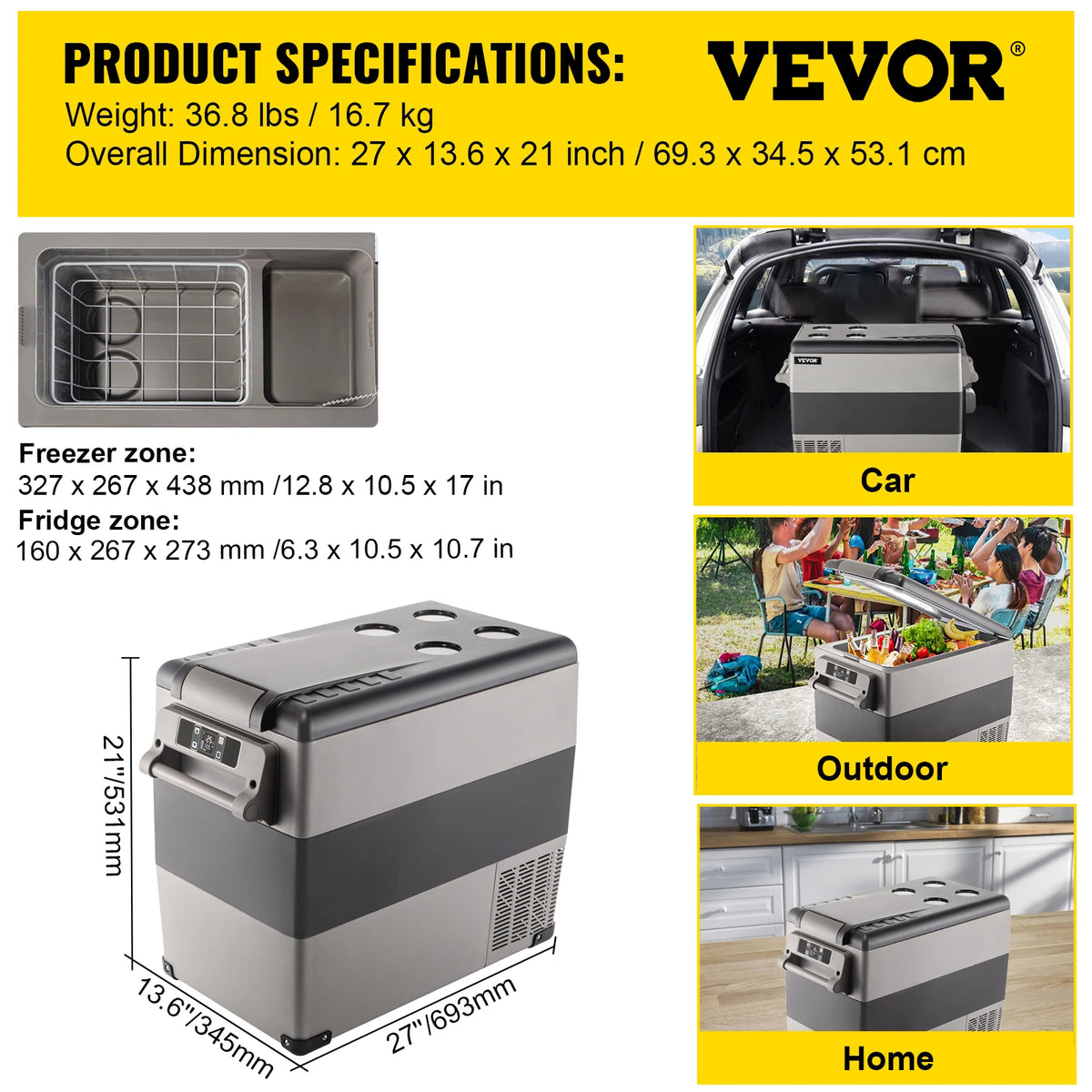 SIHAO Bärbar Kompressorkylbox 35L-55L för Bil och Camping