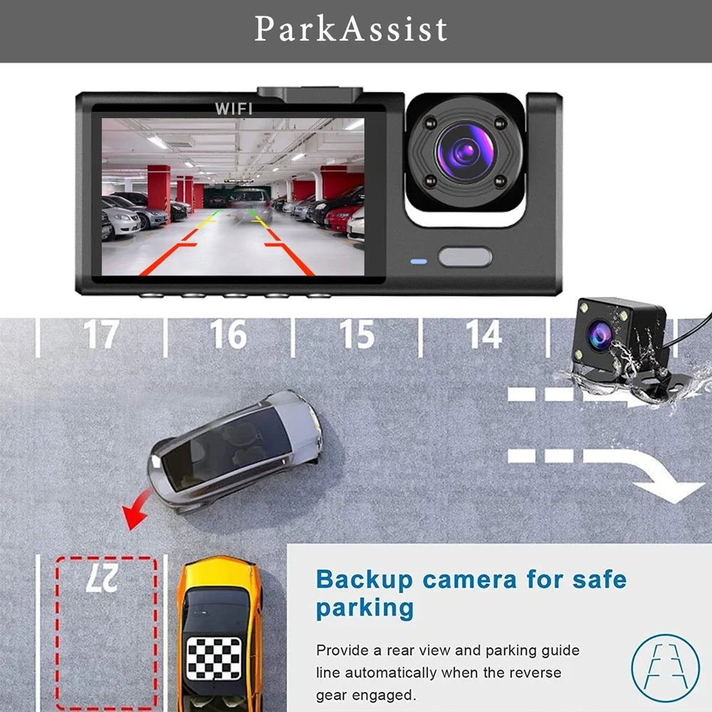 Wifi 3 Channel Dash Cam Three Way Car DVR Inside Vehicle Camera DVRs Recorder HD 1080P Video Mini Registrator Dashcam Camcord