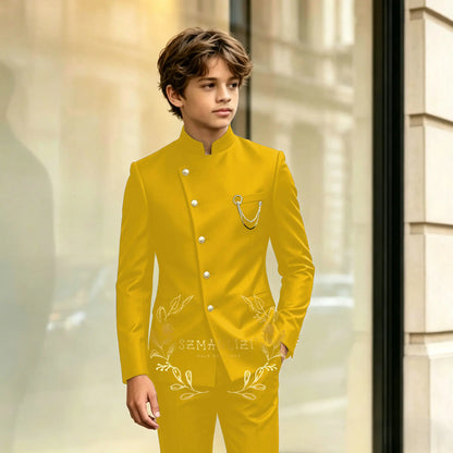 Indian Style Black Child Boy Dinner Tuxedos Little Kids Costume Wedding Party Prom Pants Suits Birthday Wear 2 Pieces Customized