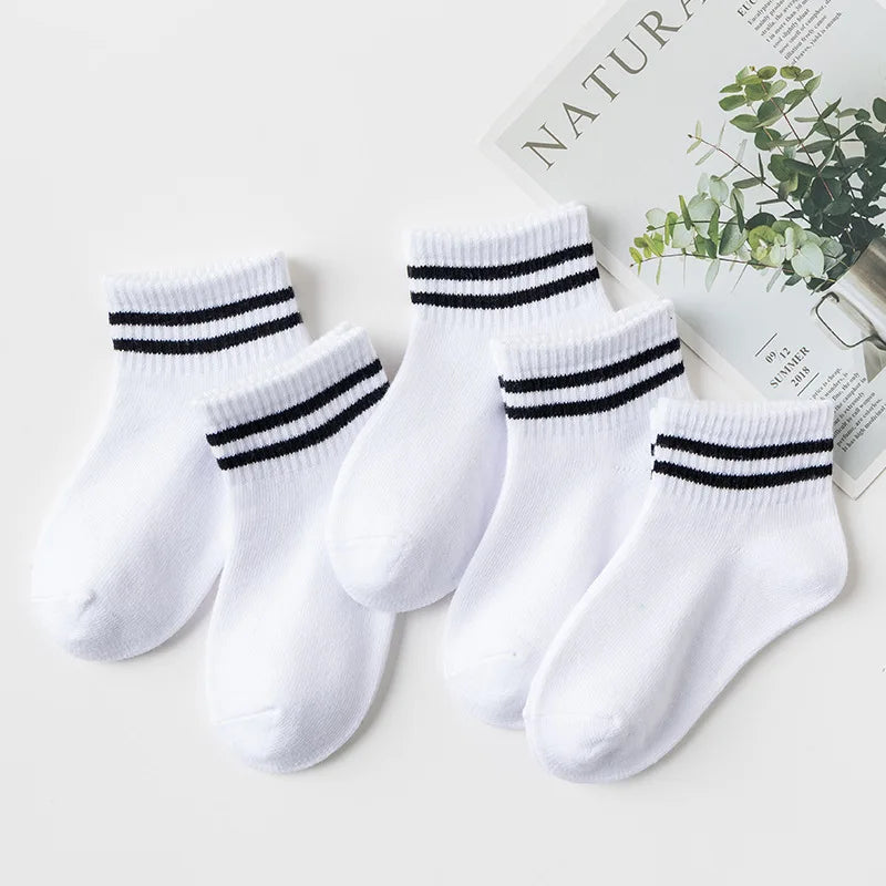 5 Pairs/Lot 2023 New Summer Children Socks Cotton Kids Fashion Black White Gray For 1-12 Years Teen Student Baby Girl Boy Socks