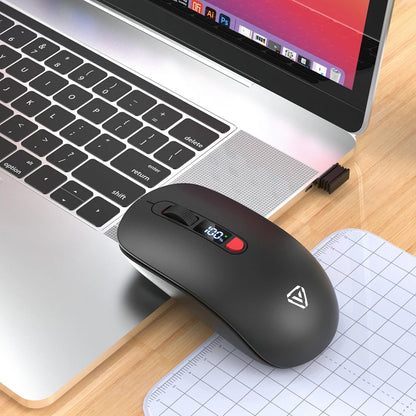 Trådlös Mus Bluetooth + 2,4G S201B – Smart Batteri-display Tyst Klick 3200 DPI USB-C Laddning Laptop PC 2026
