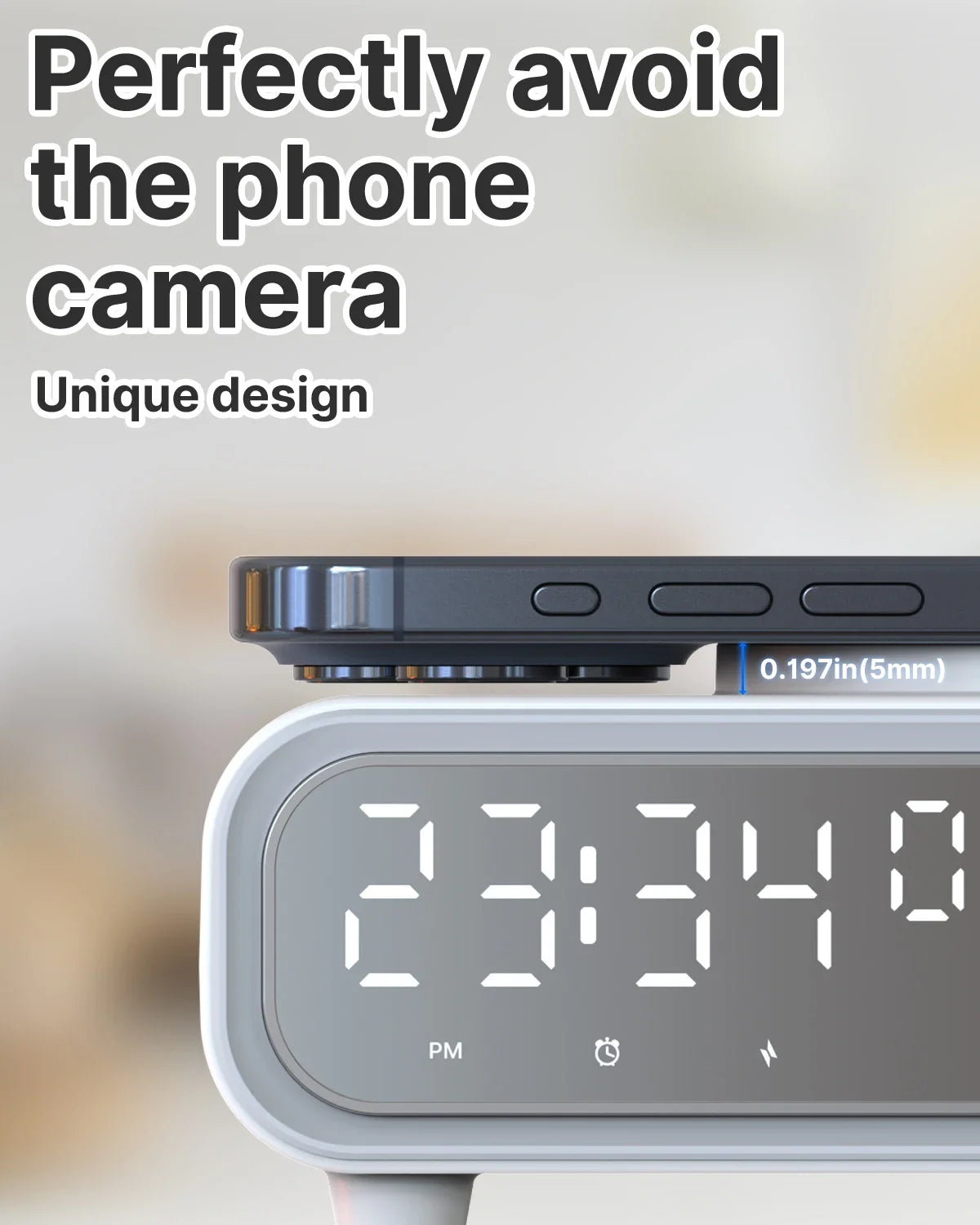VIKEFON 15W Trådlös Laddare med Väckarklocka Nattljus & Termometer – Qi USB-C iPhone Android Hörlurar Snabbladdning CE RoHS