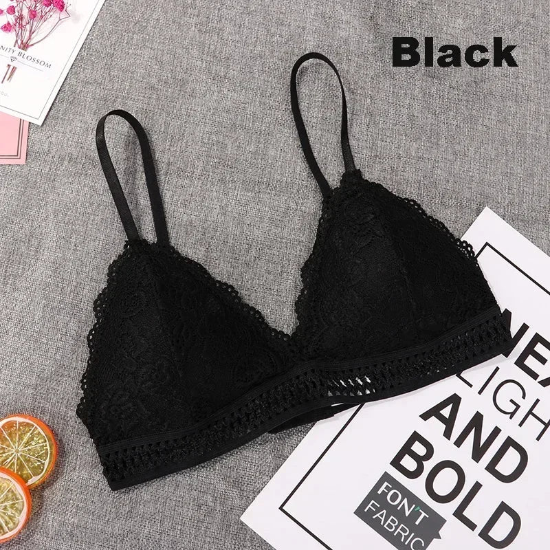 Women Sexy Lace Bra No Steel Ring Beauty Back Wrapped Chest Comfortable Deep V Brassiere Stretch Triangle Cup Padded Underwear