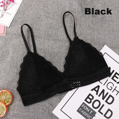 Women Sexy Lace Bra No Steel Ring Beauty Back Wrapped Chest Comfortable Deep V Brassiere Stretch Triangle Cup Padded Underwear