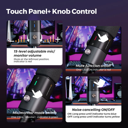 NearStream USB XLR Kondensatormikrofon med Bomarm Set för Streaming Podcast Studio