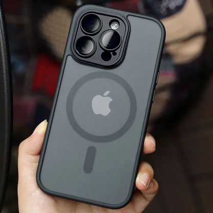 Magnetic Luxury Matte Translucent Armor Shockproof Case For iPhone 16 15 14 13 12 17 Pro Max For Magsafe Wireless Charge Cover