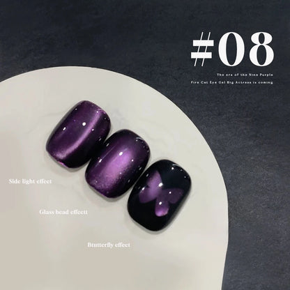 MIANEL 12ML Hibiscus Purple Cat Eye Gel Nail Polish Super Whitening Glass Beads Cat Eye Nails Purple Nials Blue Nails 1-12PCS
