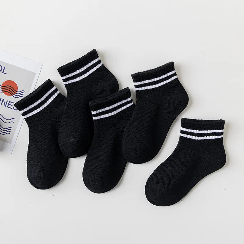 5 Pairs/Lot 2023 New Summer Children Socks Cotton Kids Fashion Black White Gray For 1-12 Years Teen Student Baby Girl Boy Socks
