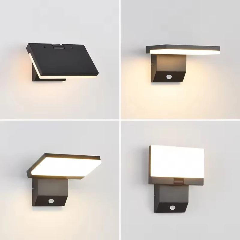 Modern Vikbar LED Vägglampa Utomhus IP65 – 18W, Svart/Vit, Med/Utan Rörelsesensor, AC85–265V