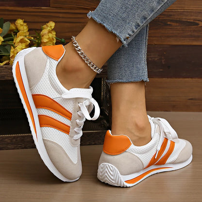 Lätta platåsneakers för dam – andningsbart mesh med orange ränder
