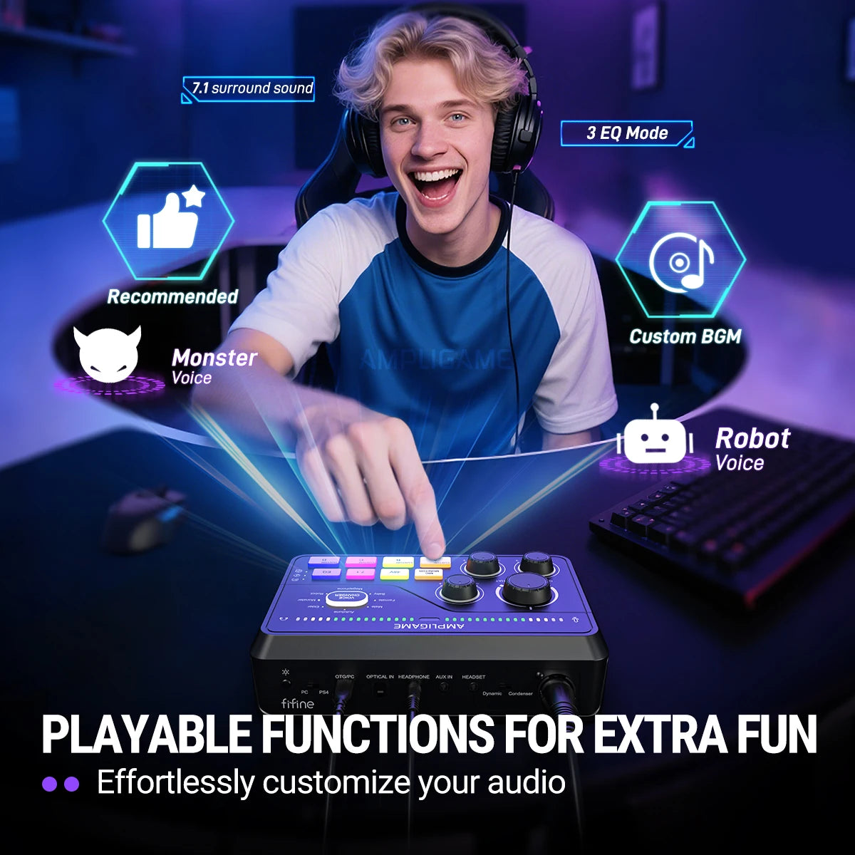 FIFINE SC8 Ljudmixer med RGB-belysning och röstväxlare