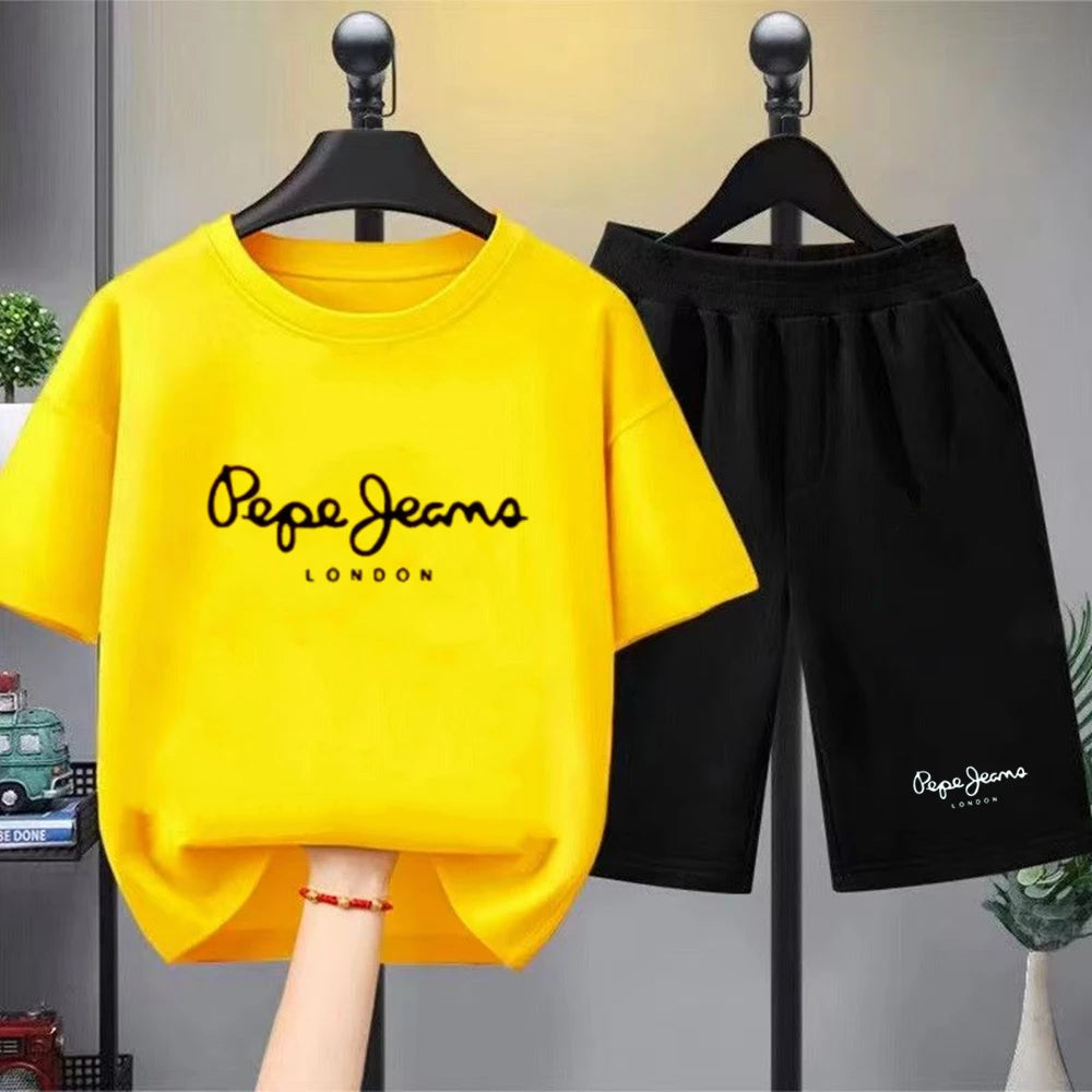 Children Clothes Brand Letters Print T-shirt 3-12Yrs Boys Girls Short-sleeved Top+Shorts Casual Fashion Sports Set Clothing