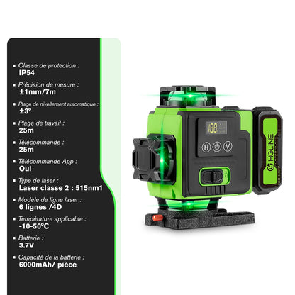 HGLINE Lasernivå 16 Linjer 4D – App- & Bluetooth-styrning, IP54, 25m, 100cm Stativ, Fullt Tillbehörsset