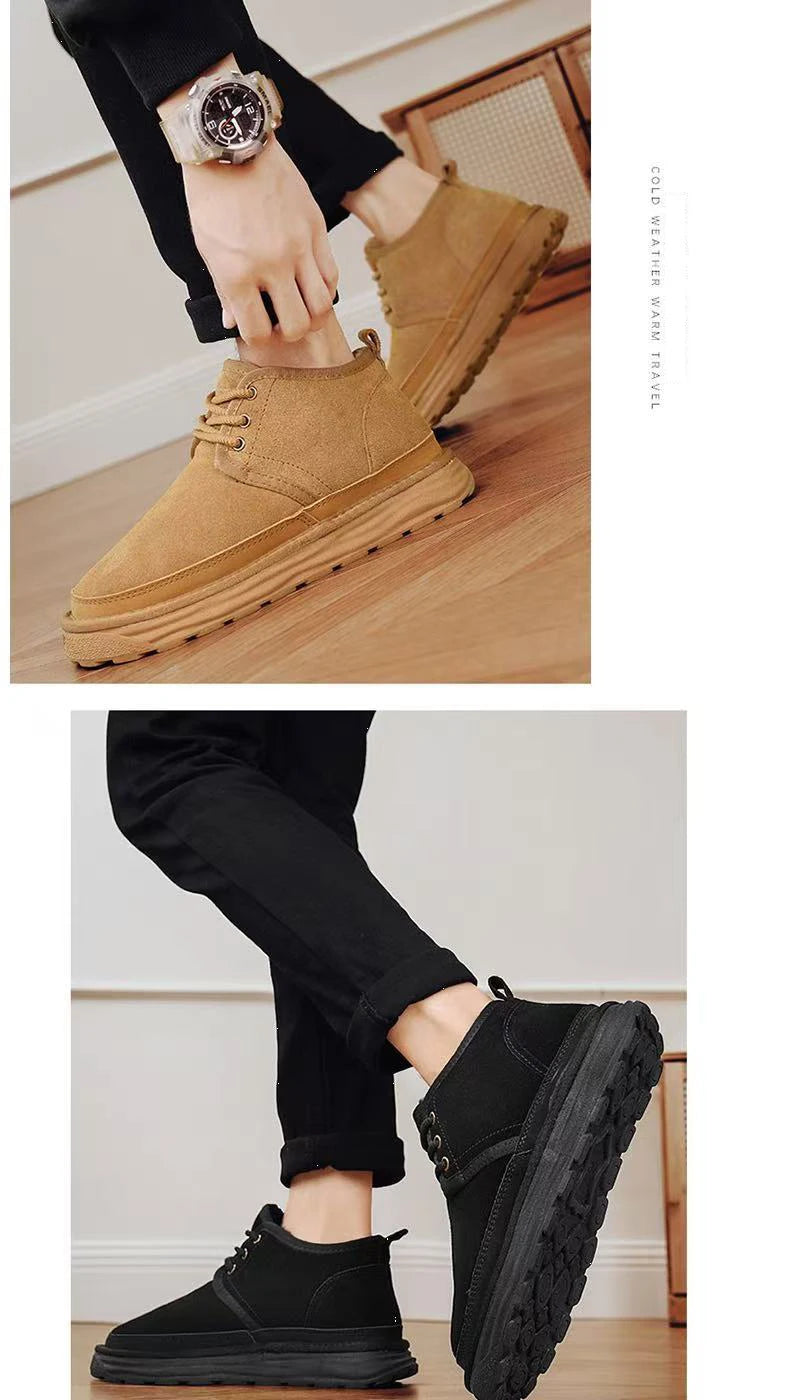 New Winter Snow Boots Men Plush Warm Men Boots Suede Leather Ankle Boot Comfortable Light Couple Cold Protection Sneakers